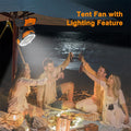 Multi-functional large capacity Camping Fan with LED Light, 20000mAh Rechargeable Battery Powered Portable Fan with 360° Rotating Hook, Oscillating Fan for Tents