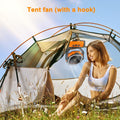 Multi-functional large capacity Camping Fan with LED Light, 20000mAh Rechargeable Battery Powered Portable Fan with 360° Rotating Hook, Oscillating Fan for Tents