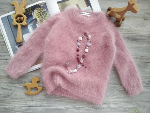 🎁[48-Hour Limited Time Offer]Hand-knit sweater featuring baby girl's initials. Kids Mumshugsknit Flower Embroidery Custom Personalized Knitwear