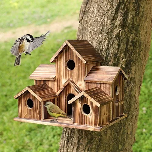 6 Hole Handmade Natural Bird House for Backyard/Courtyard/Patio Decor