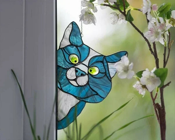 🔥Hot Sale-😻Handmade Stain Cat Suncatcher For Window